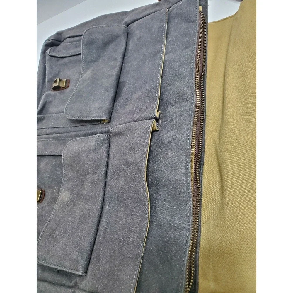 Computer /Messenger Bag Distressed Brown Leather and Charcoal Gray Canvas